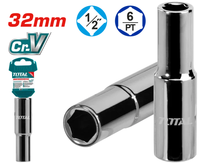 Dado largo hexagonal de 32 mm con encastre de 1/2″