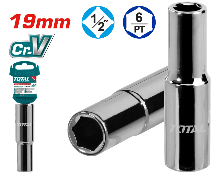 Dado largo 6 puntas 19 mm con encastre de 1/2″